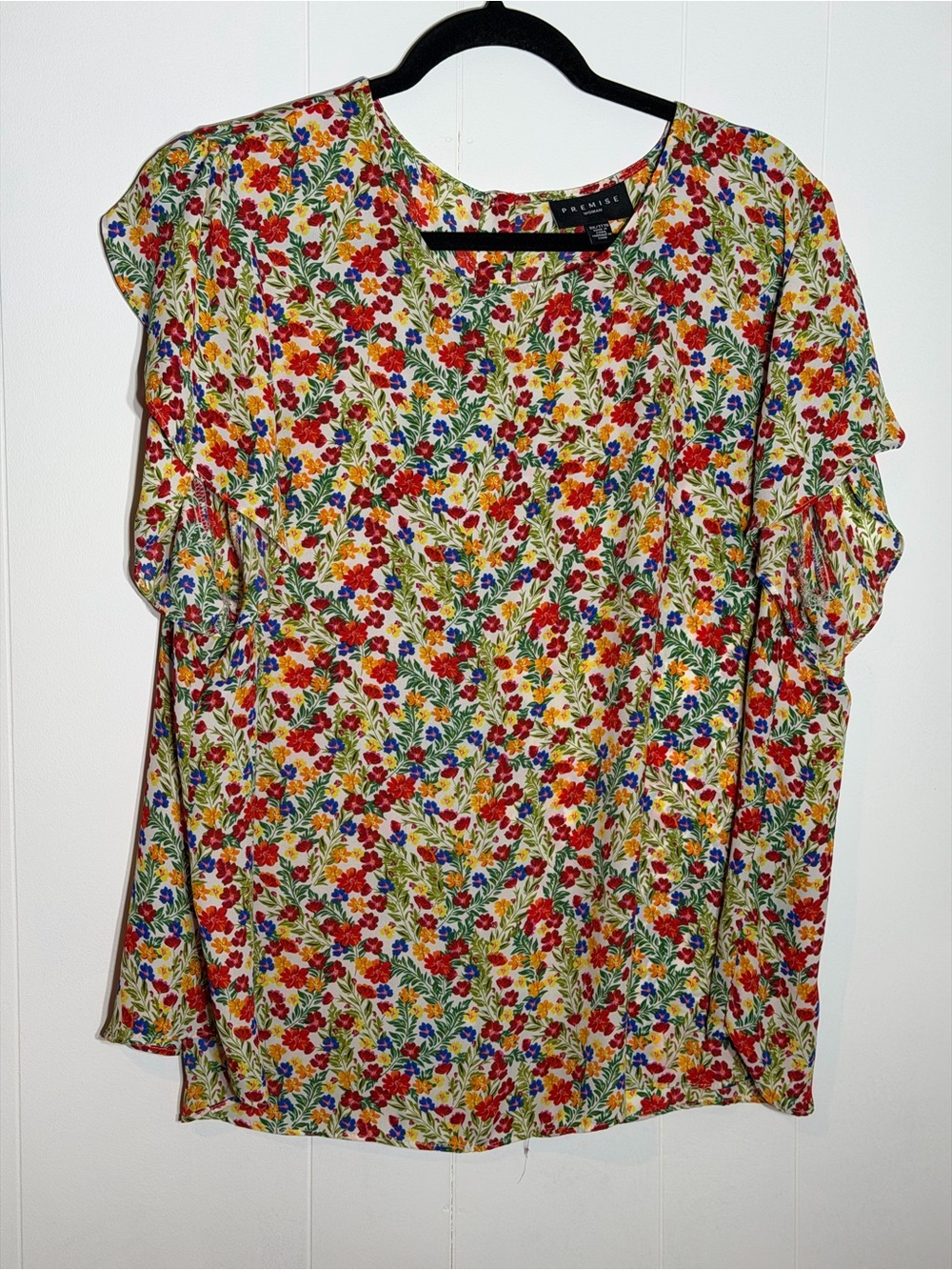 Premise Multicolor Floral Flutter-Sleeve Blouse